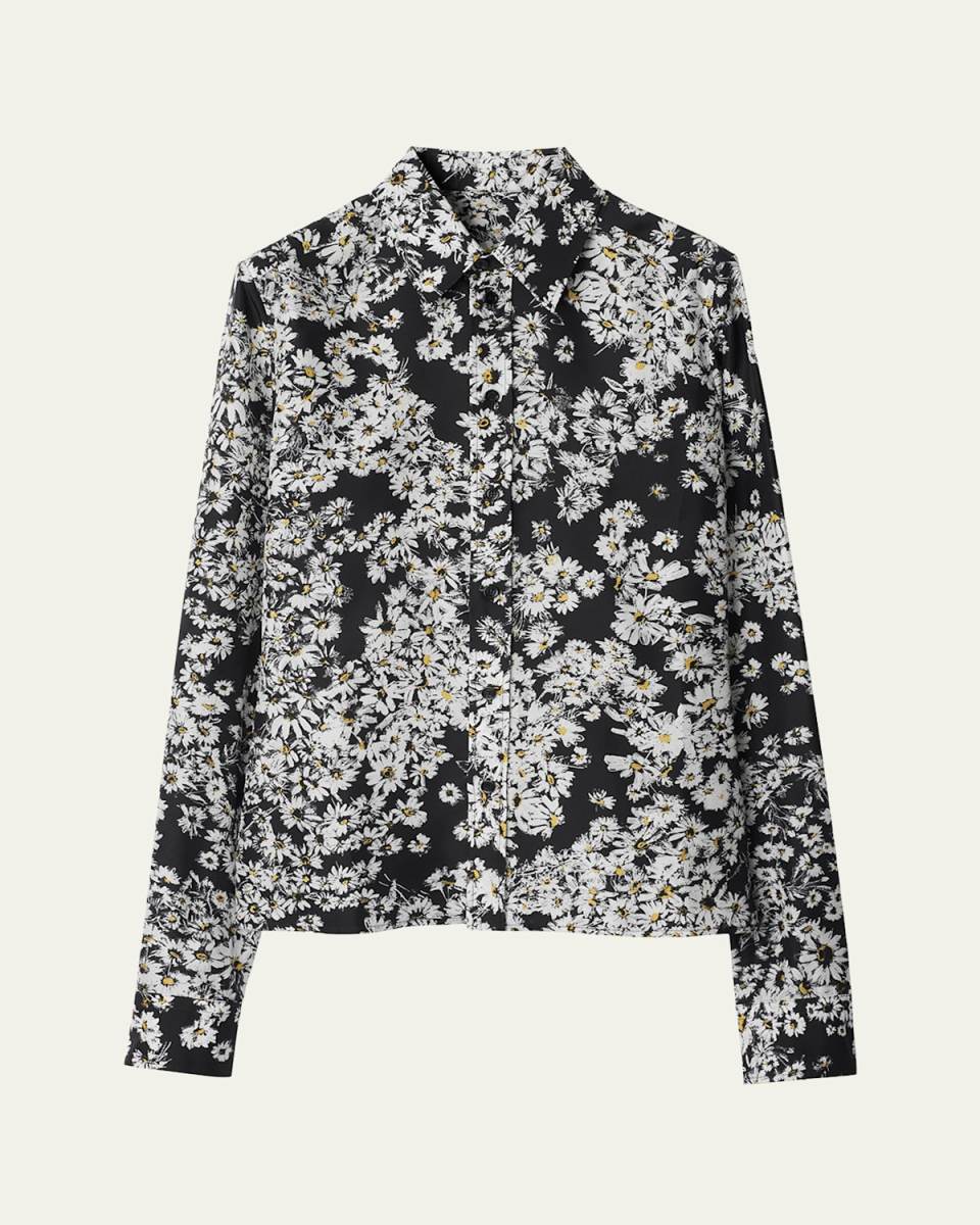 Flower Print Button Down Silk Top